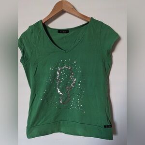 Green Sequin Embellished Women's Top